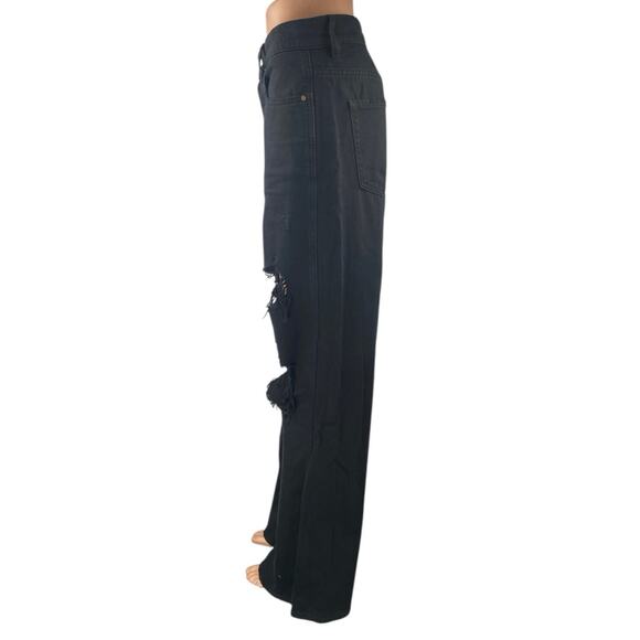 Pacsun Women's Black Distressed Wide Leg High Waist Baggy Denim Jeans Pants 27 - Picture 2 of 6